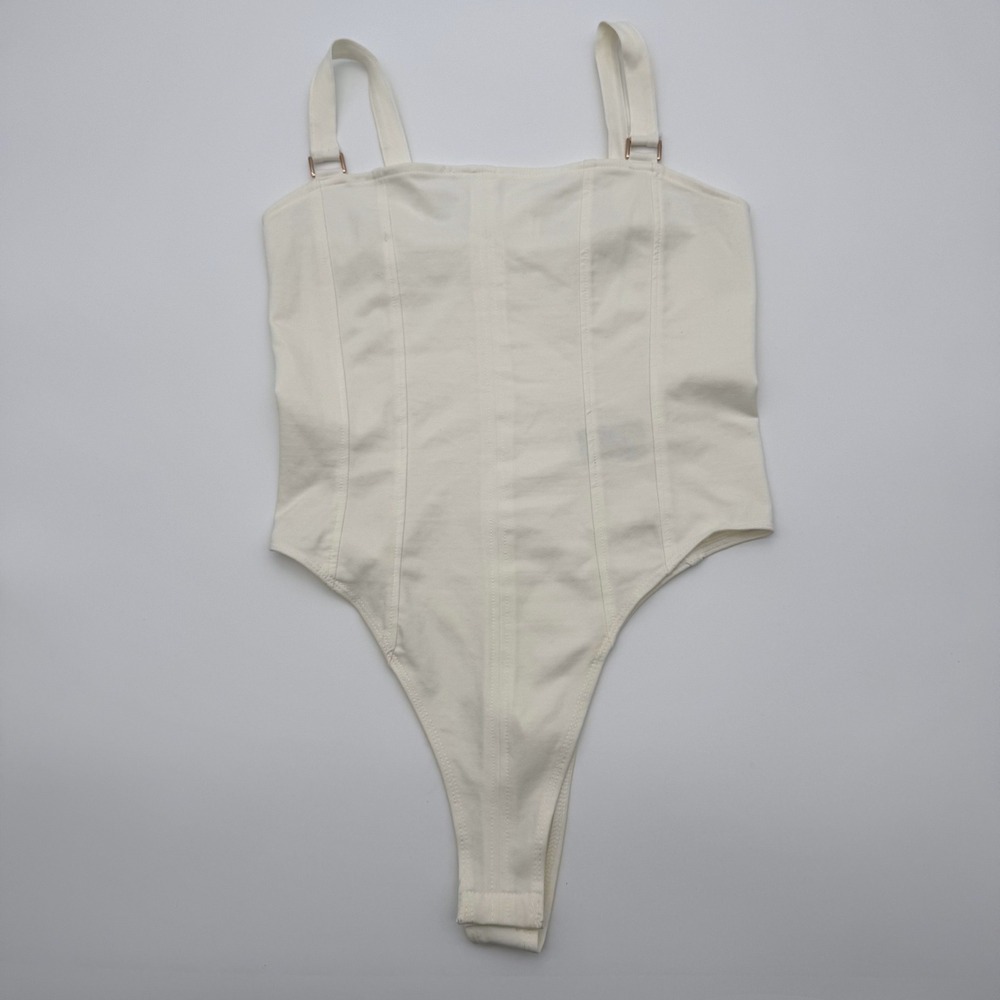 H&M Women Cream Corset Style Bodice Sleeveless Bodysuit Size Small NEW